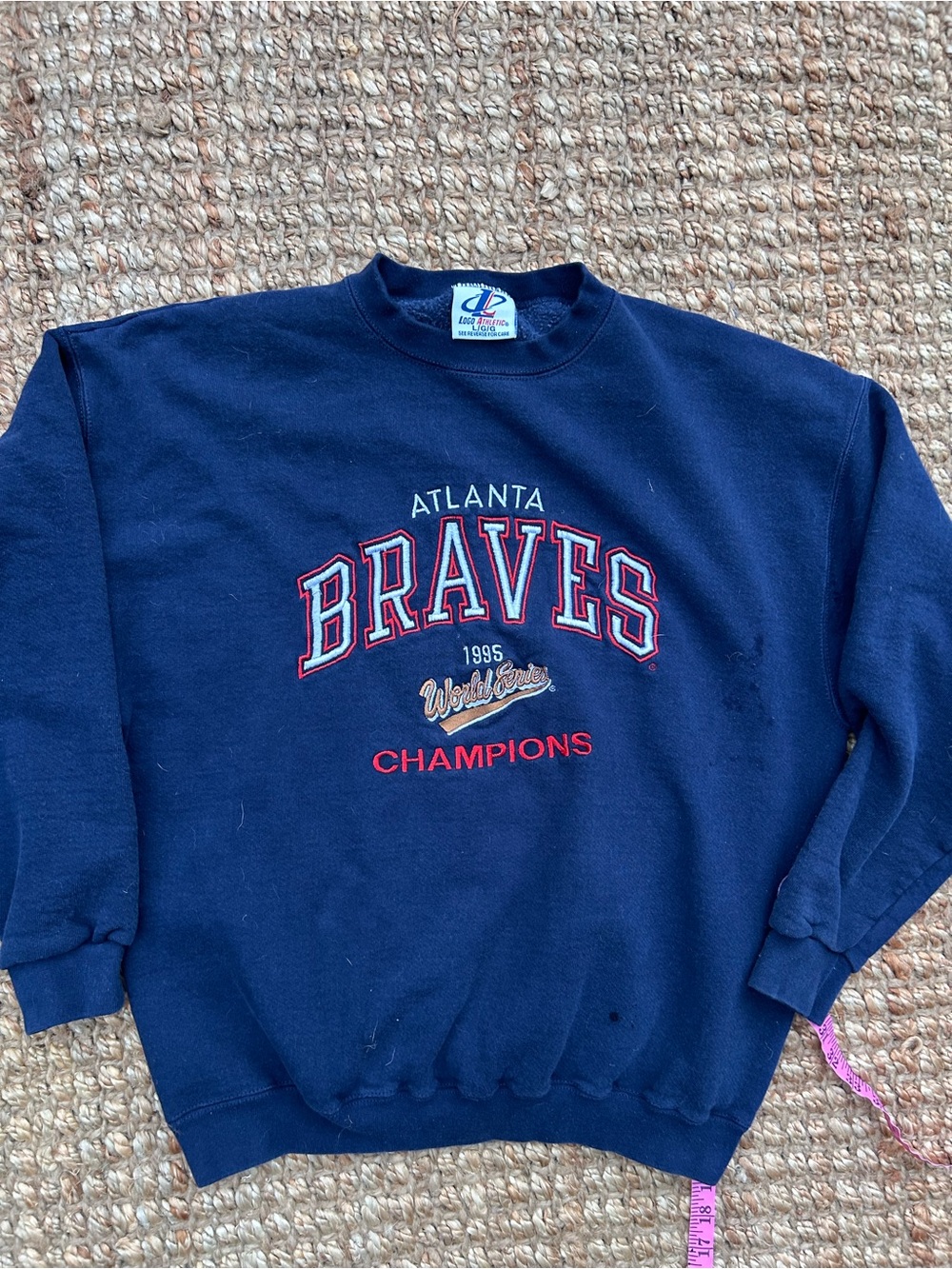 Logo Athletic Navy Atlanta Braves 'Braves Champions' Crewneck Sweatshirt
